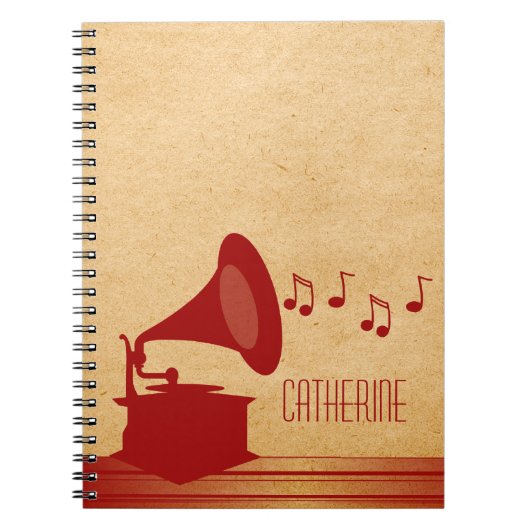 Rode Vintage Gramophone Notitieboek (Voorkant)