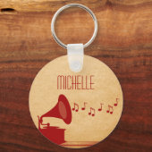 Rode Vintage Gramophone Sleutelhanger (Voorkant)