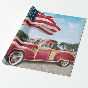 Rode vintage haalt vrachtwagen op met Amerikaanse  Cadeaupapier