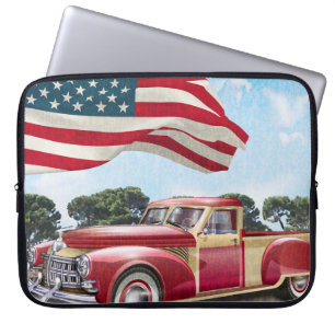 Rode vintage haalt vrachtwagen op met Amerikaanse Laptop Sleeve