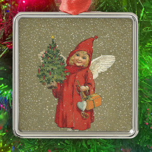 Rode Vintage Kerstboom Metalen Ornament