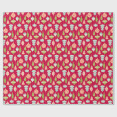 Rode vintage kerstboom Ornamenten Cadeaupapier (Vlak)