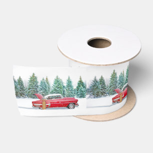 Rode Vintage Kerstmis van de Auto Satijnen Lint