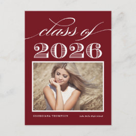 Rode Vintage Klas van 2026 Foto Afstuderen Aankondigingskaart