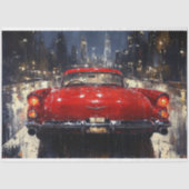 Rode Vintage Klassieke Auto Decoupage Tissuepapier (Voorkant)