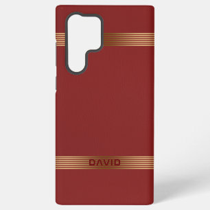 Rode Vintage Leer Textuur Gouden Strepen Samsung Galaxy Hoesje
