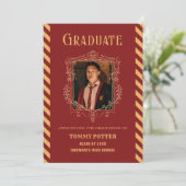 Rode vintage magische foto afstuderen kaart (Staand voorkant)