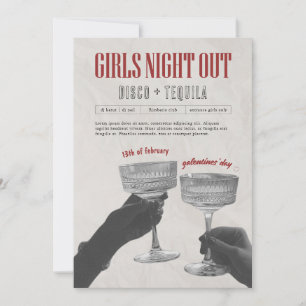 Rode Vintage Meisjes Avondje Uit Galentine's Feest Feestdagenkaart