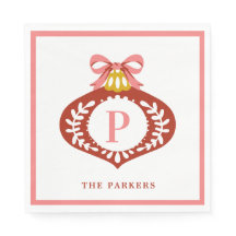 Rode Vintage Monogram Kerst Ornament Servetten