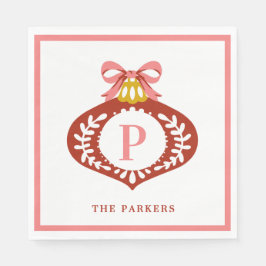 Rode Vintage Monogram Kerst Ornament Servetten
