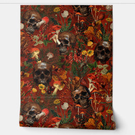 Rode Vintage Mystic Skull Forest Garden Wallpaper Behang
