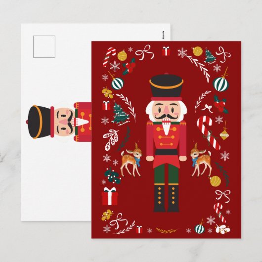 Rode Vintage Notenkraker Kerst  Feestdagenkaart (Voorkant / Achterkant)