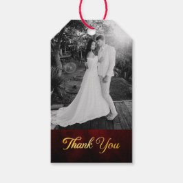 Rode Vintage oud papier, aangepaste foto bruiloft Cadeaulabel