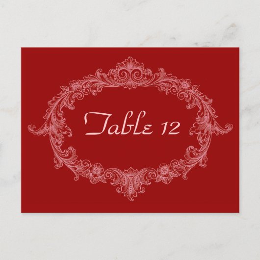 Rode Vintage Ovaal Trouwreceptie Tafelnummer (Voorkant)