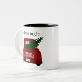 Rode Vintage pick-up truck & kerstboom Tweekleurige Koffiemok (Voorkant links)