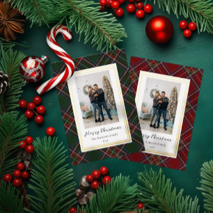Rode Vintage Plaid Kerstfoto Vakantie Kaart