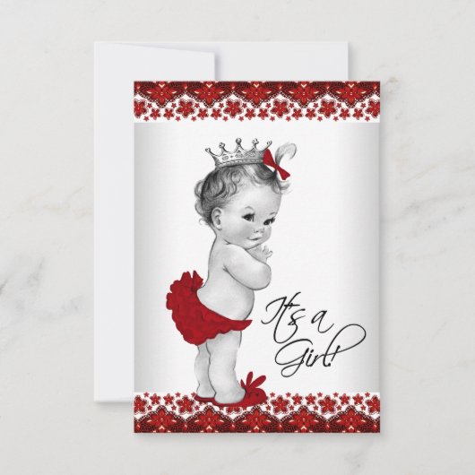 Rode Vintage Prinses Babyshower Kaart (Voorkant)