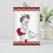 Rode Vintage Prinses Babyshower Kaart (Staand voorkant)