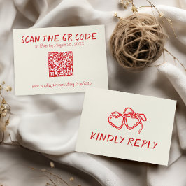 Rode Vintage QR Code Huwelijk RSVP Kaartje