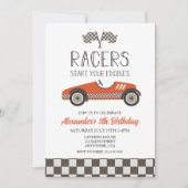 Rode Vintage Raceauto Verjaardagsuitnodiging Kaart (Voorkant)