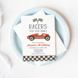 Rode Vintage Raceauto Verjaardagsuitnodiging Kaart