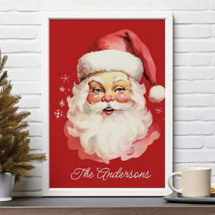 Rode Vintage Retro Kerstman Familie Kerstmis Poster