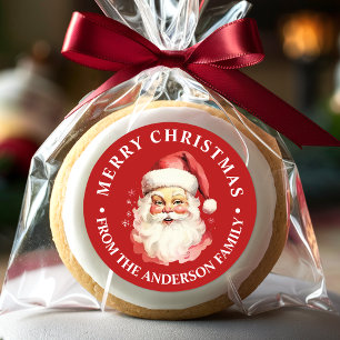 Rode Vintage Retro Santa Claus Vrolijk Kerstfeest Ronde Sticker
