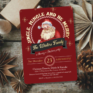 Rode Vintage Santa Claus Candy Cane Kerstfeest Folie Uitnodiging