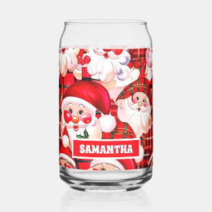 Rode Vintage Santa Claus Tartan Plaid Christmas Blikvorm Glas