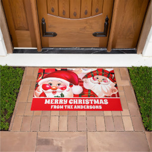 Rode Vintage Santa Claus Tartan Plaid Christmas Deurmat