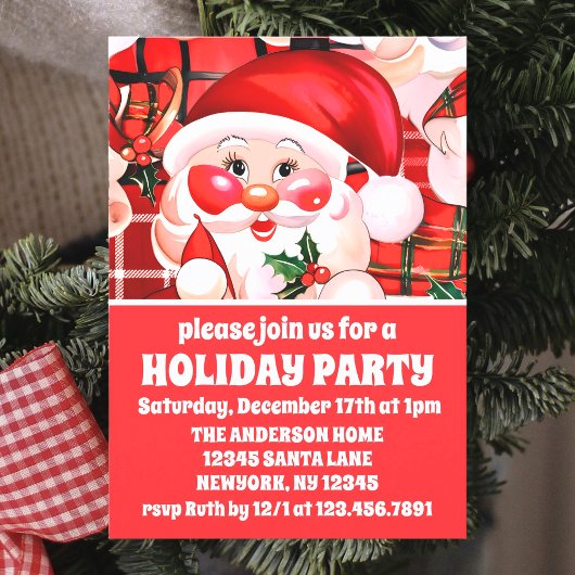 Rode Vintage Santa Claus Tartan Plaid Christmas Kaart