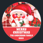 Rode Vintage Santa Claus Tartan Plaid Christmas Ronde Sticker<br><div class="desc">Rode Vintage Santa Claus Tartan Plaid Kerst sticker</div>