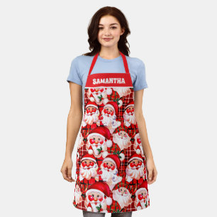 Rode Vintage Santa Claus Tartan Plaid Christmas Schort