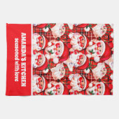 Rode Vintage Santa Claus Tartan Plaid Christmas Theedoek (Horizontaal)