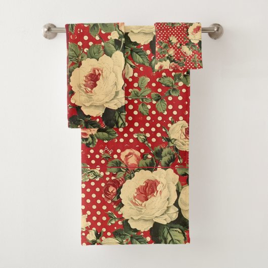 Rode Vintage Shabby Chic Bad Handdoek (Insitu)