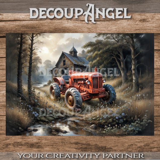 Rode Vintage Tractor & Boerderij Decoupage Tissuepapier