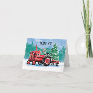Rode Vintage tractor kerstboom Dank u Bedankkaart
