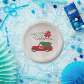 Rode Vintage Truck & Kerstboom Papieren Bordje (Feest)