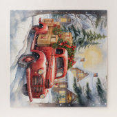 Rode Vintage Truck Kerstvakantie Sneeuw Winter Legpuzzel (Horizontaal)