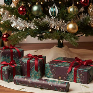 Rode Vintage Victoriaans kerstboompatroon Cadeaupapier