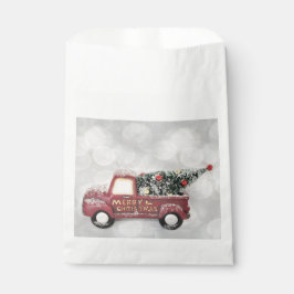rode vintage vrachtwagen op een grijze bokeh achte bedankzakje