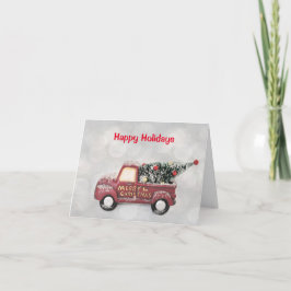 rode vintage vrachtwagen op een grijze bokeh achte feestdagen kaart