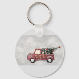 rode vintage vrachtwagen op een grijze bokeh achte sleutelhanger