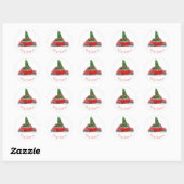 Rode vintage-wagen met kerstboom ronde sticker (Vel)