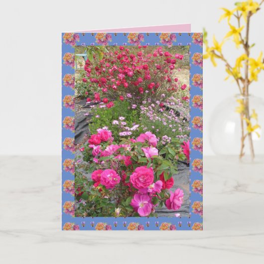 Rode Vintagerozen Rosentuin bloemen Kaart (Gele Bloem)