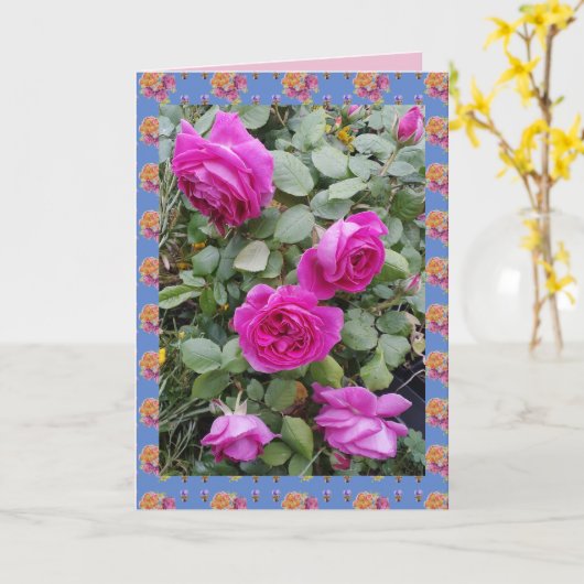 Rode Vintagerozen Rozentuin bloemen Kaart (Gele Bloem)