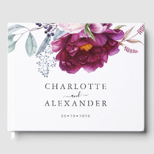 Rode Violet Floral Botanical Wedding Gastenboek