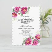 Rode Violet Pioen Bloemen Groen 50e Verjaardag Kaart (Staand voorkant)