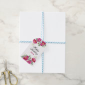 Rode Violet Pioen Bloemen Groen Verjaardag Cadeaulabel (Met Touw)