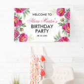 Rode Violet Pioen Bloemen Groen Verjaardag Welkom Spandoek (Insitu)